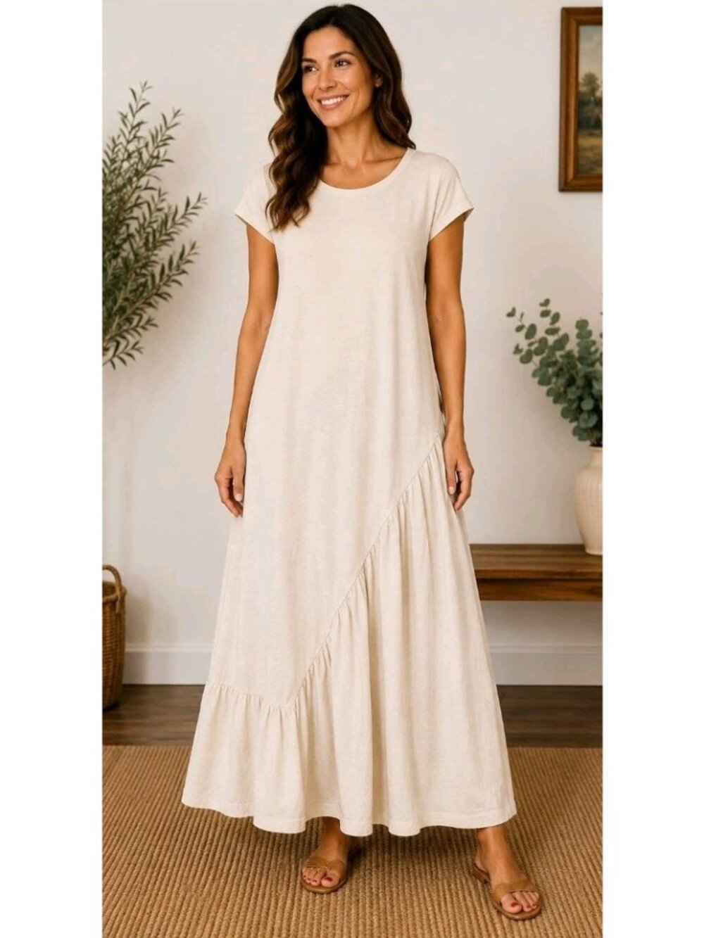 Stitchdrop Sanibel Tiered Maxi Dress Cotton Short Sleeve Casual S Lightweight